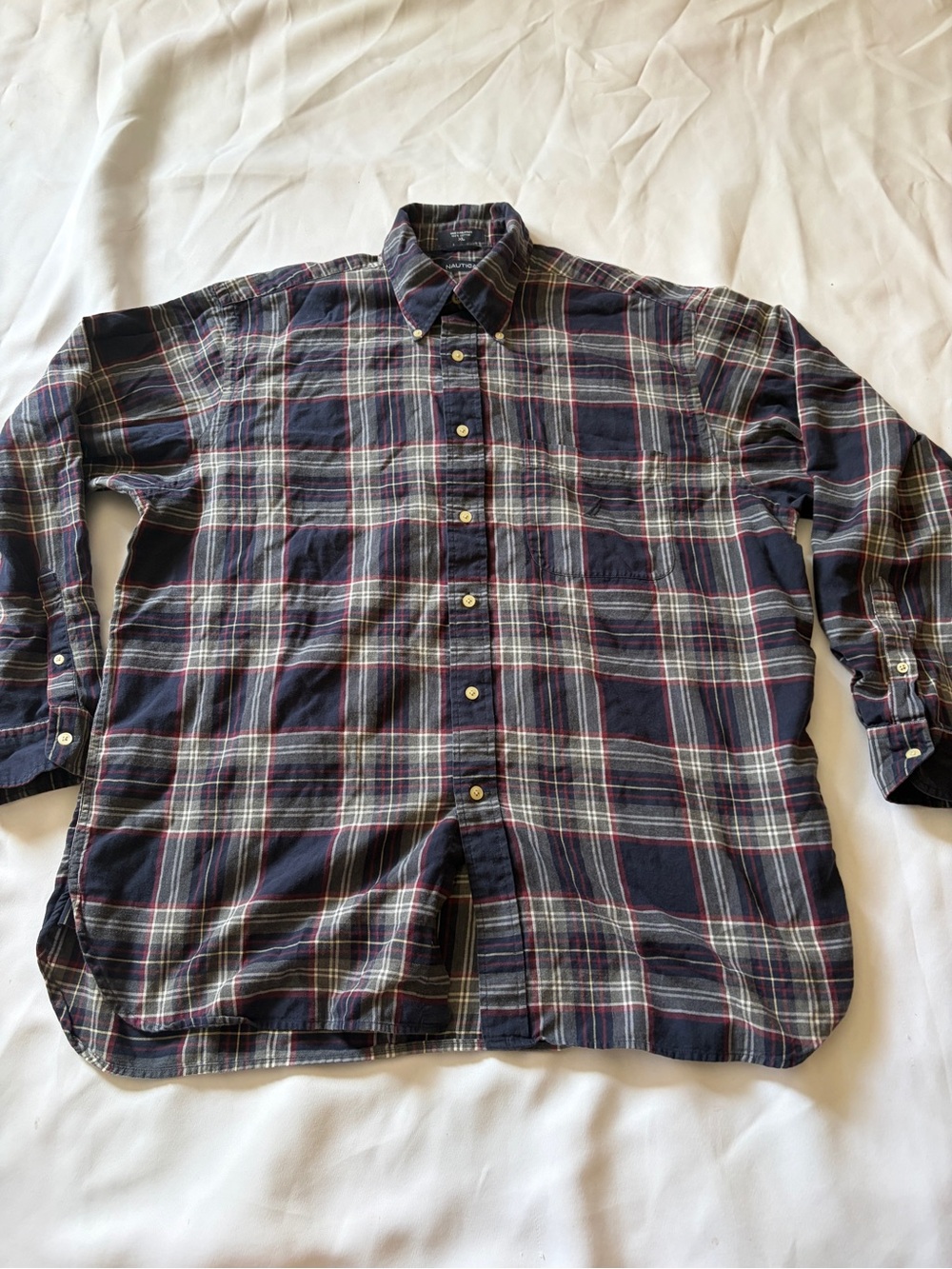 Nautica Navy Plaid Long-Sleeve Button-Down Shirt